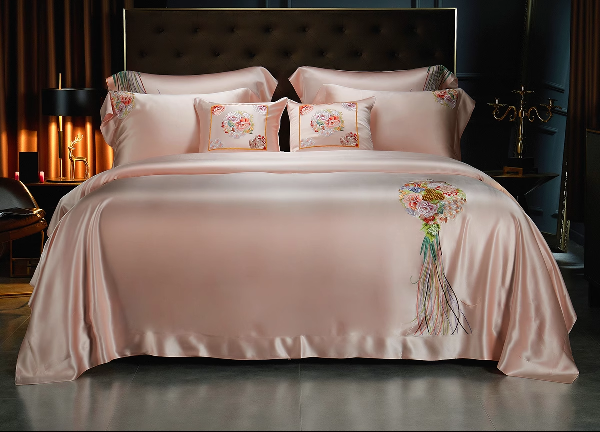 Embroidered silk bedding