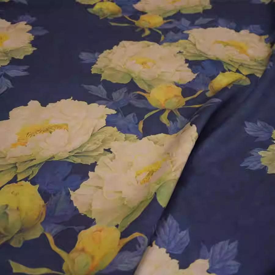 XLSSDMDH - PIZI mud silk satin fabric, 60 Momme digital print peony, 120cm wide by the Yard
