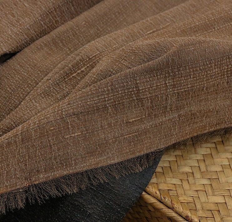 JILICHOU - 27 Momme  Handmade Gambiered Ganton Tussah Mud Silk Fabric - 130cm wide by the Yard