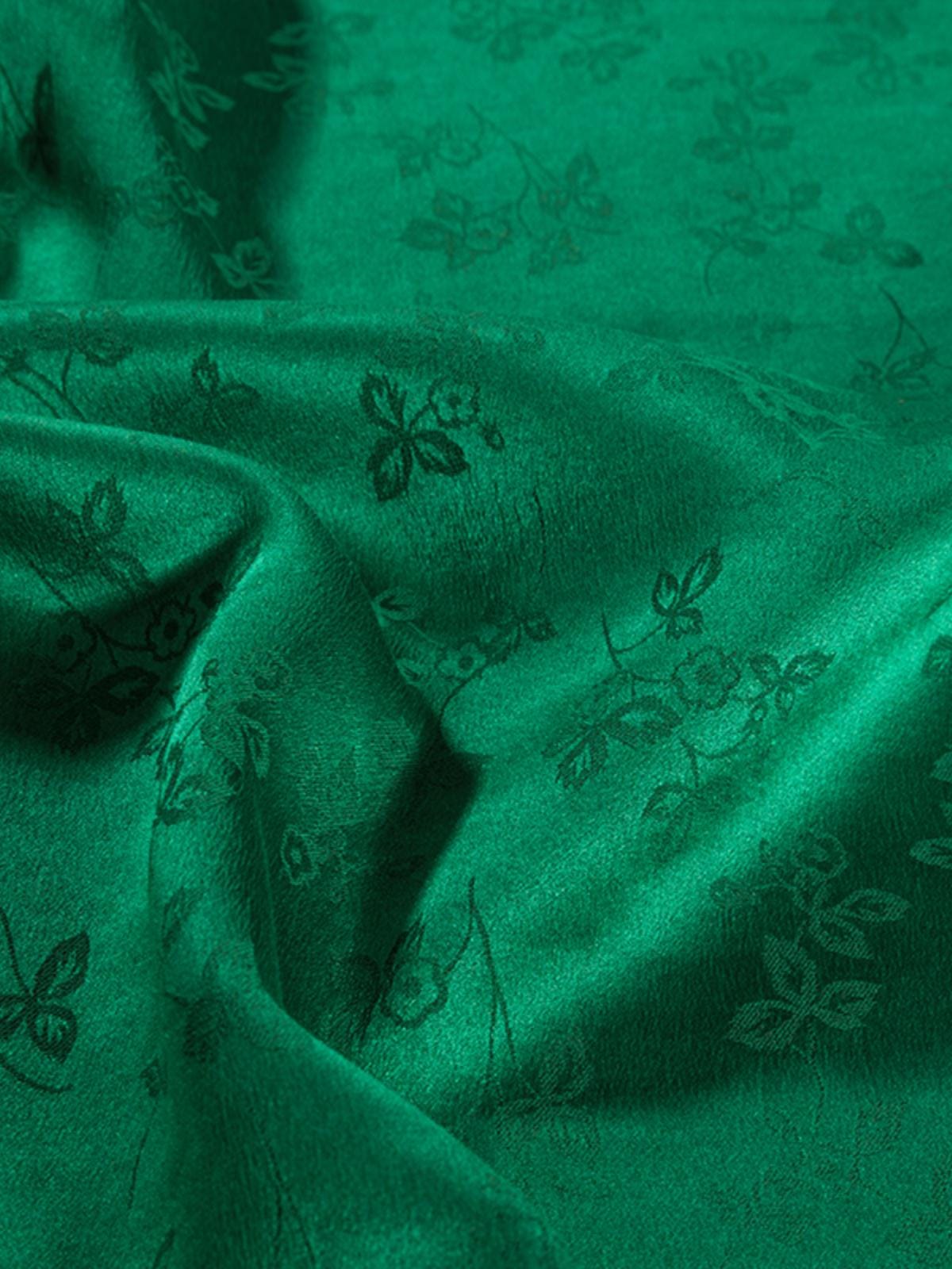 MOLXYN- 23 Momme Handmade Dark Green Jacquard Gambiered Ganton Gauze Silk Blended Fabric - 110cm By the Yard