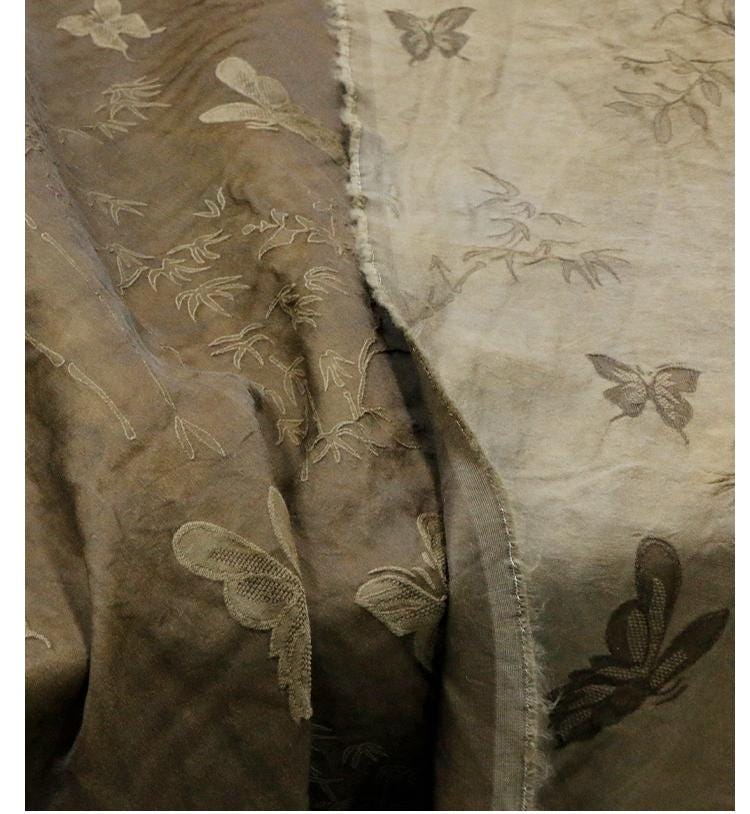 WJIUNI - 35 Momme Vintage Style Butterfly Jacquard Silk-Wool Blend Fabric  - 138cm wide by the Yard