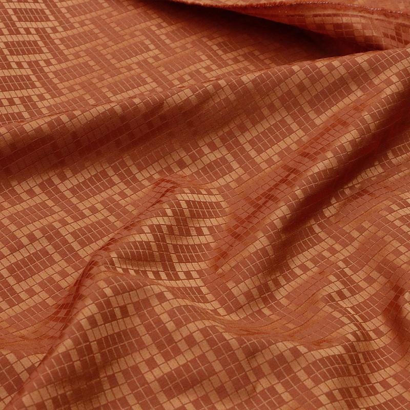 SIMOJT - 25 Momme Caramel Color Checkered Jacquard  Mulberry Silk Wool  Blend Silk Fabric - 138cm wide by the Yard
