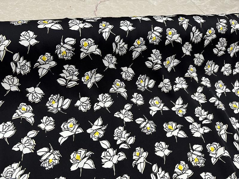 SQHDIH - 20 Momme Floral Print Double Joe Satin Silk Fabric - 135cm wide by the Yard