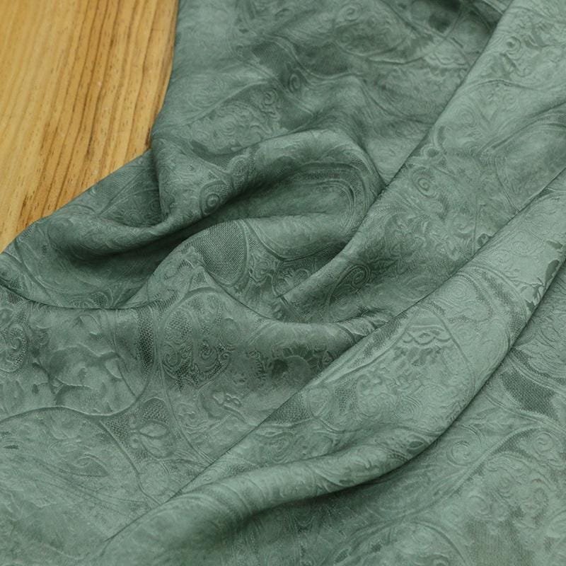 DIRHLV - 19 Momme Vintage Style Dirty Dyed Gray Green Stretchy Jacquard Sangbo Satin Silk Fabric - 130cm wide by the Yard