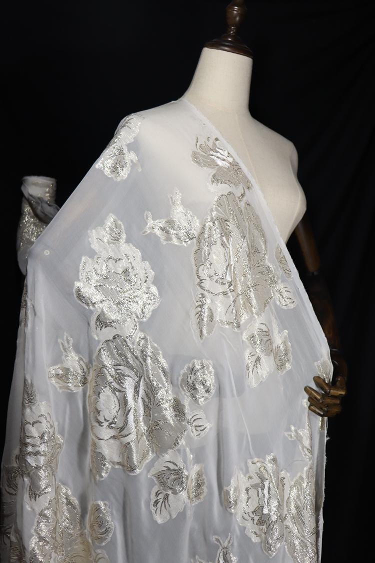 JFHBDD - 14 Momme Golden Thread Weave Silk Georgette Fabric - 140cm wide by the Yard