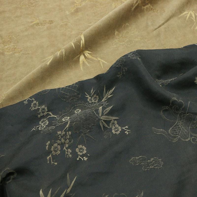 BABAOT - Simple style high-end Handmade Eight Treasures Black Brown Jacquard Gambiered Ganton Gauze Silk Blended Fabric By the Yard