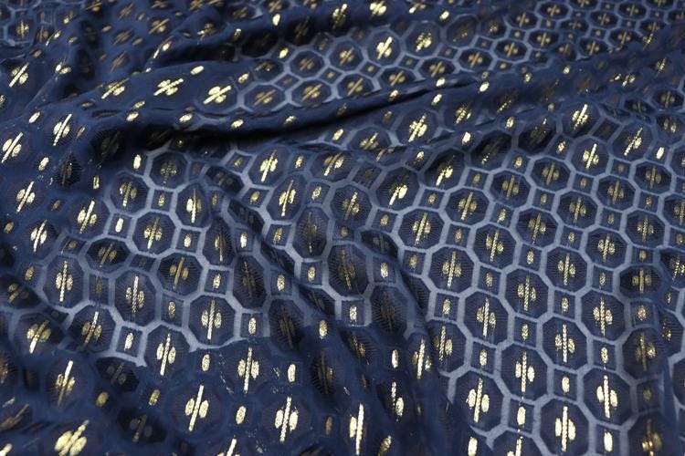 JFHZDH - 16 Momme Golden Thread Weave Silk Georgette Fabric - 114cm wide by the Yard