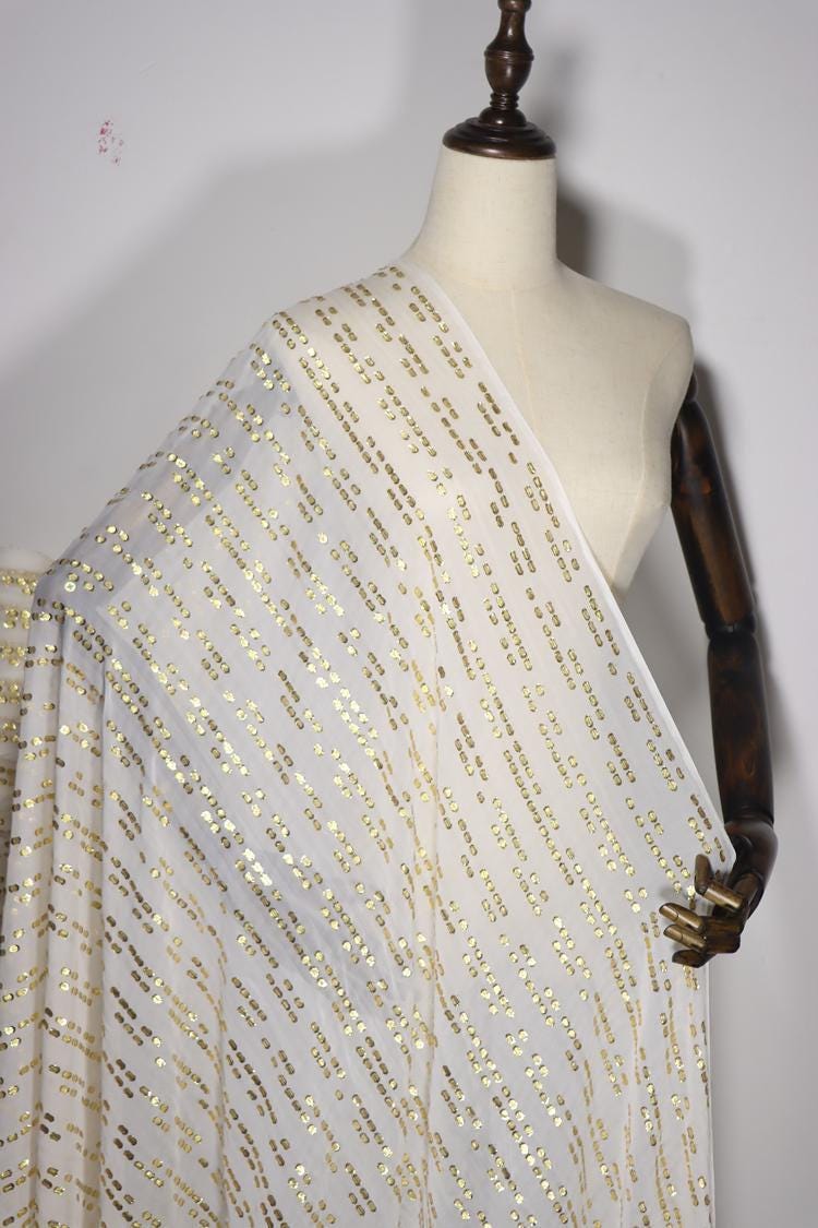 JFHBSJ - 10 Momme Golden Thread Weave Silk Georgette Fabric - 114cm wide by the Yard