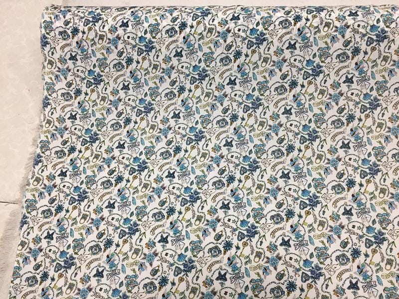 HFLASH - 12 Momme Silk Cotton  Blended Print Fashion Fabric - 140cm wide by the Yard