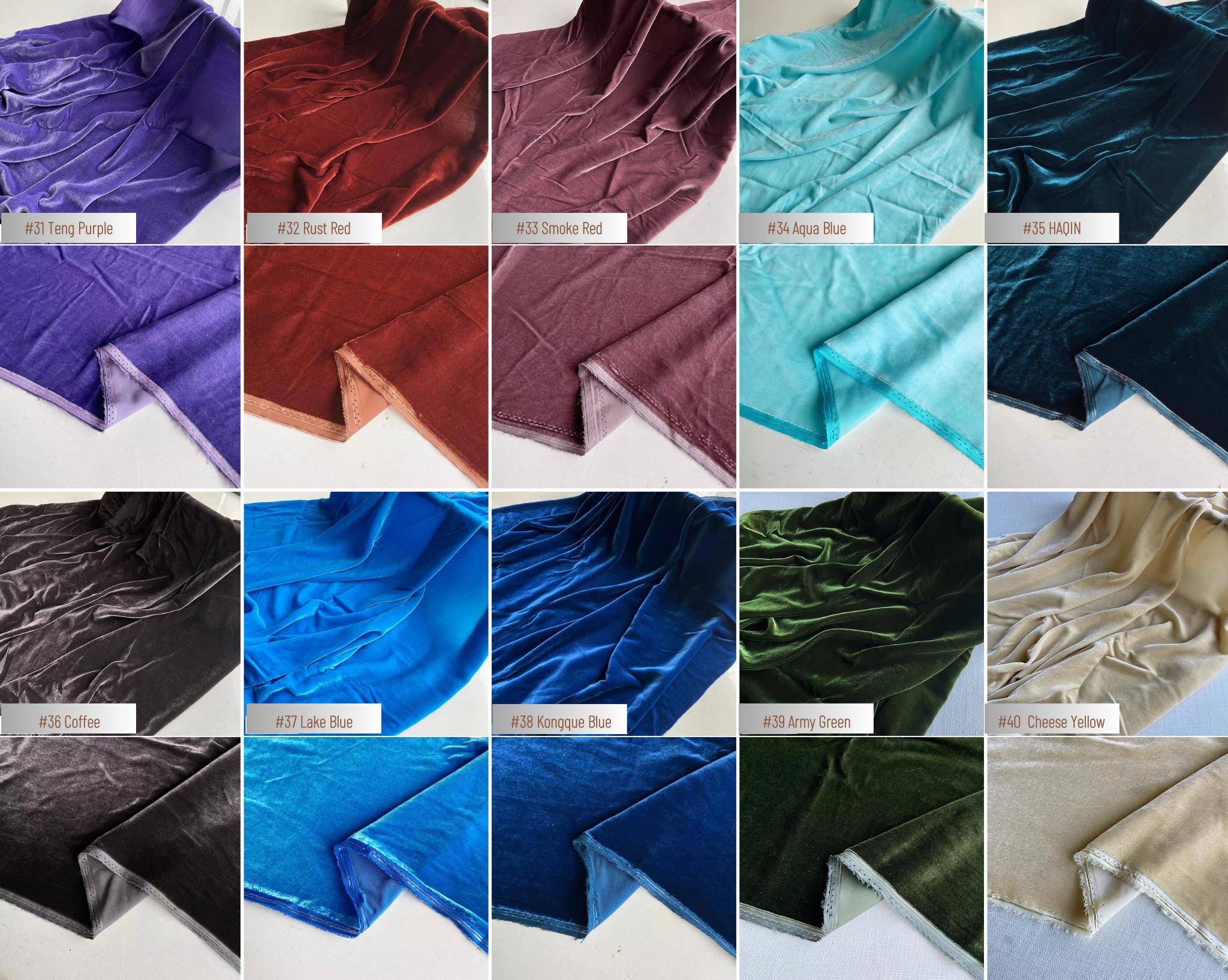 CHUNSE - Silk Velvet Fabric, 60 Solid Colors 40 Momme 140cm wide by the Yard