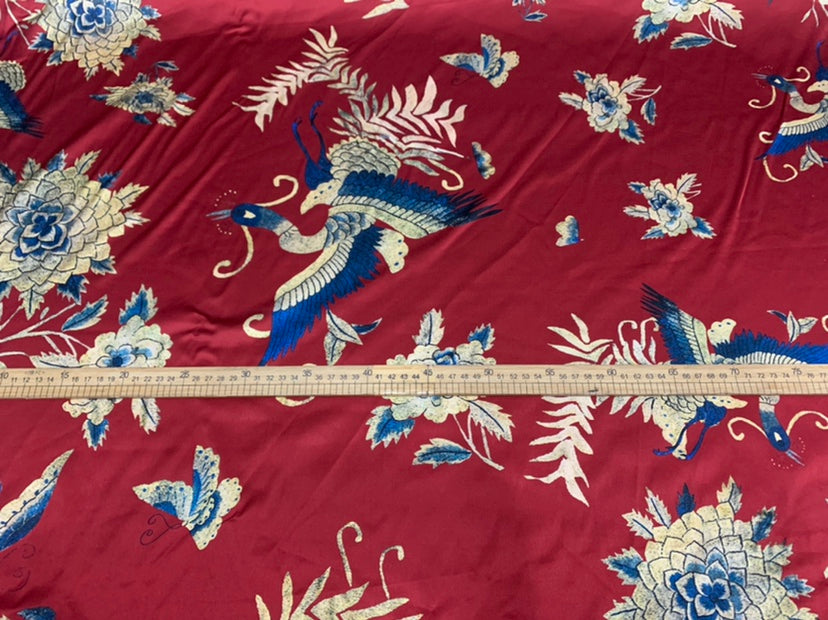 KOQHUA - 19 Momme Peacock Flowers Pattern Digital Print Stretch Silk Satin Fabric - 108cm wide by the Yard