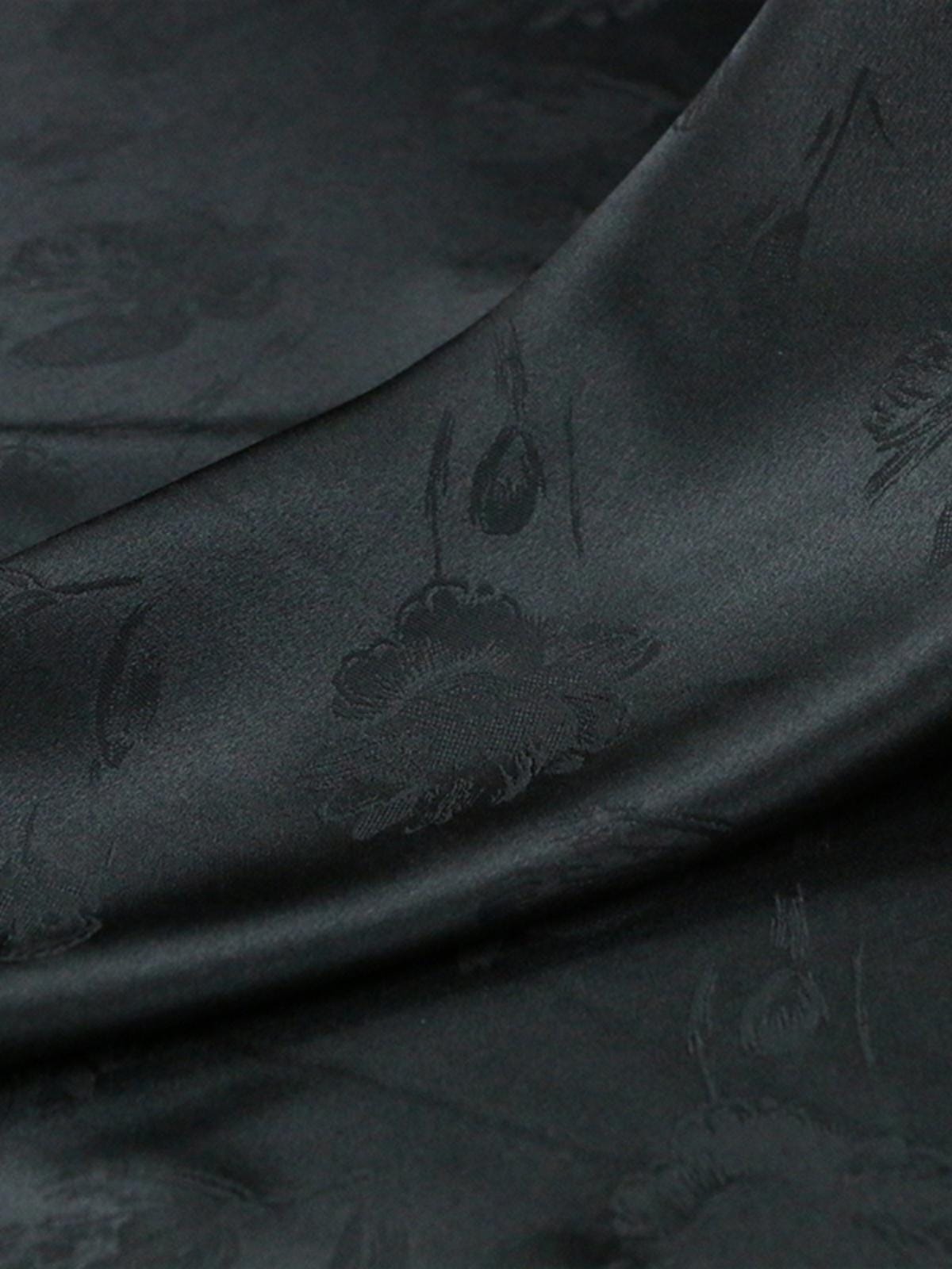 YUJIXA- Handmade 19 Momme Black Tulip Jacquard Silk Brocade Mulberry Silk Fabric - 135cm wide by the Yard