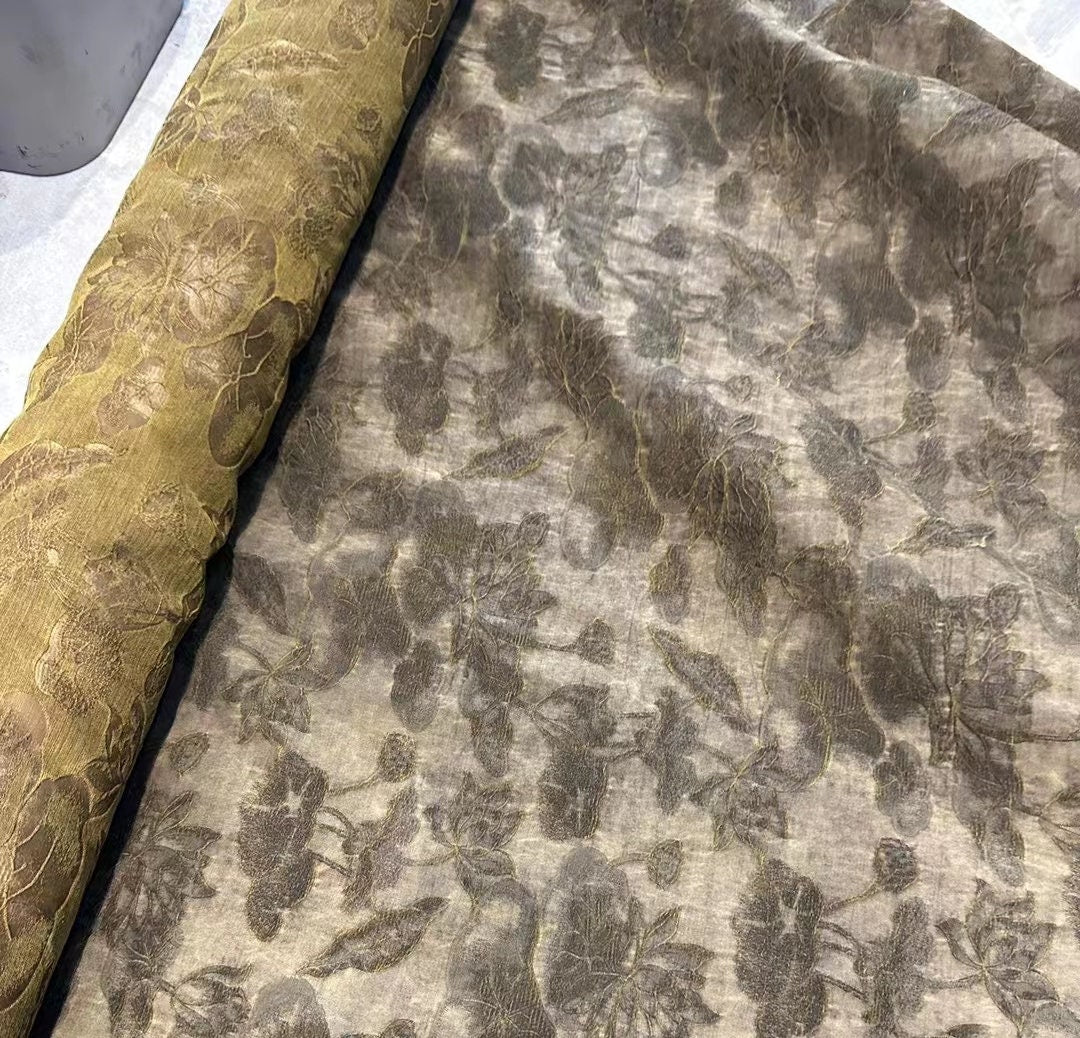 JINHUANG - 50 Momme Jacquard Plant Dye Mud Silk Blended Fabric - 110cm wide by the Yard