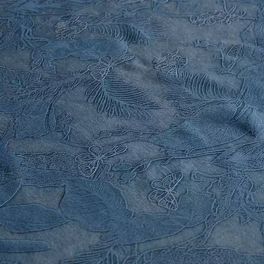 YPQLER - Handmade 40 Momme Gray-Blue Embossed Scrape-Dyed Heavy Satin Mud Silk Fabric - 110cm by the Yard