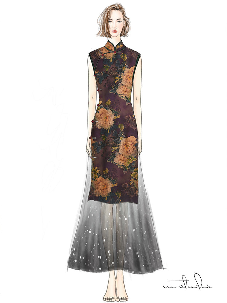 RYXIYANG- Hight 60 Count Rayon Satin Faux Silk Chinese Style Floral Cheongsam Dress Fabric - 145cm wide by the Yard