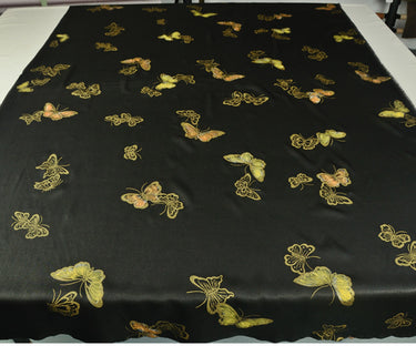 YPABQI - Handmade 40 Momme Double-Faced Heavy Satin with Hand-Drawn Butterfly Motifs Mud Silk Satin Fabric - 112cm By the Yard