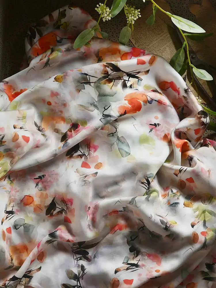 RYFENGGU - Hight 60 Count Rayon Satin Faux Silk Chinese Style Floral Cheongsam Dress Fabric - 145cm wide by the Yard