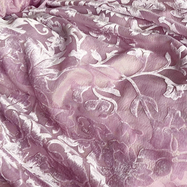 BVTFENZSE -  Pinkpurple Floral Semi-Sheer Metallic Gold Burnout Silk Velvet Fabric - 140cm wide by the Yard