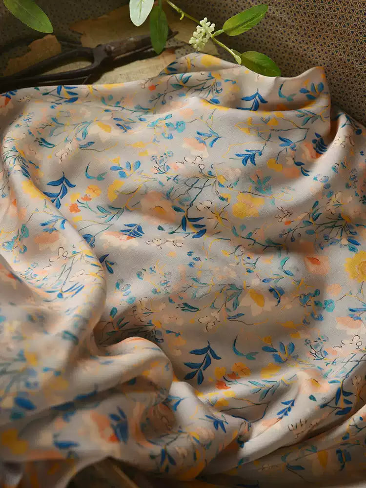 RYQINHUI - Hight 60 Count Rayon Satin Faux Silk Chinese Style Floral Cheongsam Dress Fabric - 145cm wide by the Yard