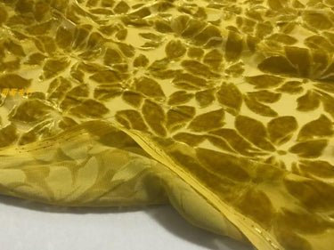 YELSPE - Yellow Small Petals Semi-sheer with a Draping Effect Sheer Burnout Silk Velvet Satin Fabric - 114cm wide by the Yard