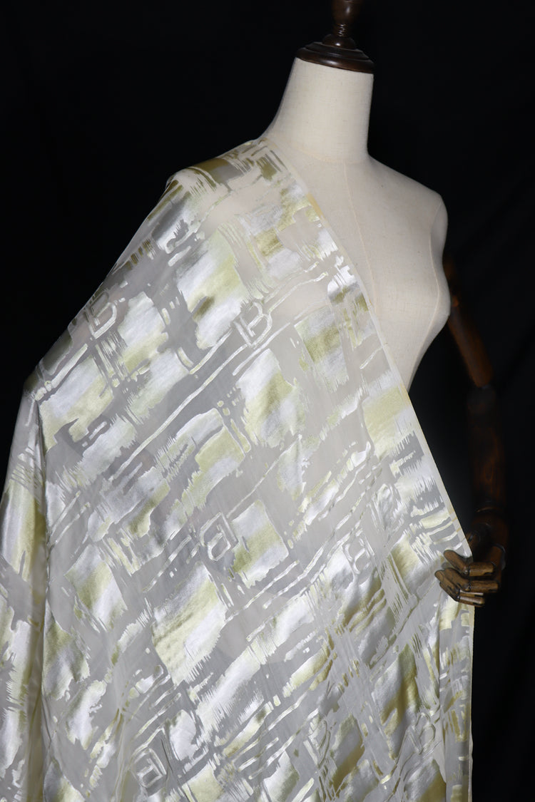 JFHJSF - 16 Momme Metallic Irregular Square Letters Pattern Sheer Burnout Silk Devore Satin Fabric - 114cm wide by the Yard