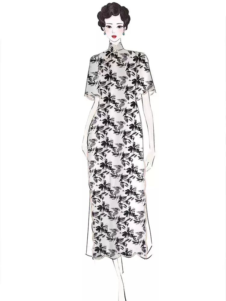 RYSUIMOO - Hight 60 Count Rayon Satin Faux Silk Chinese Style Floral Cheongsam Dress Fabric - 145cm wide by the Yard