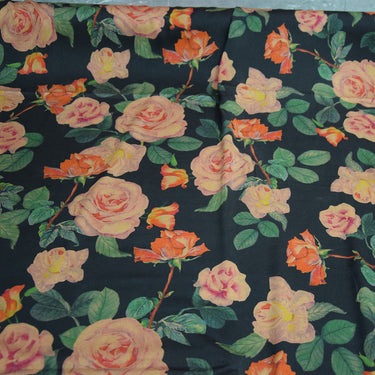 XLHDMG - Handmade 23 Momme Rose Printed Mud Silk Satin Fabric - 132cm By the Yard