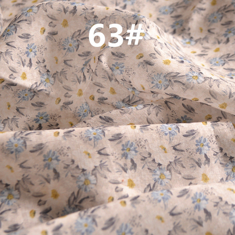 LRFENS - Pastoral Style Floral Printed 42 Thread Count Ramie Fabric - 140cm wide by the Yard