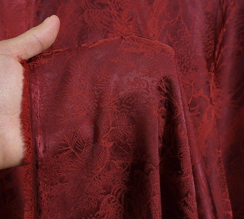 BUSREDS - Imperial Vermilion Landscape and Small Tree Jacquard Satin Polyester Fabric - 152cm by the yard