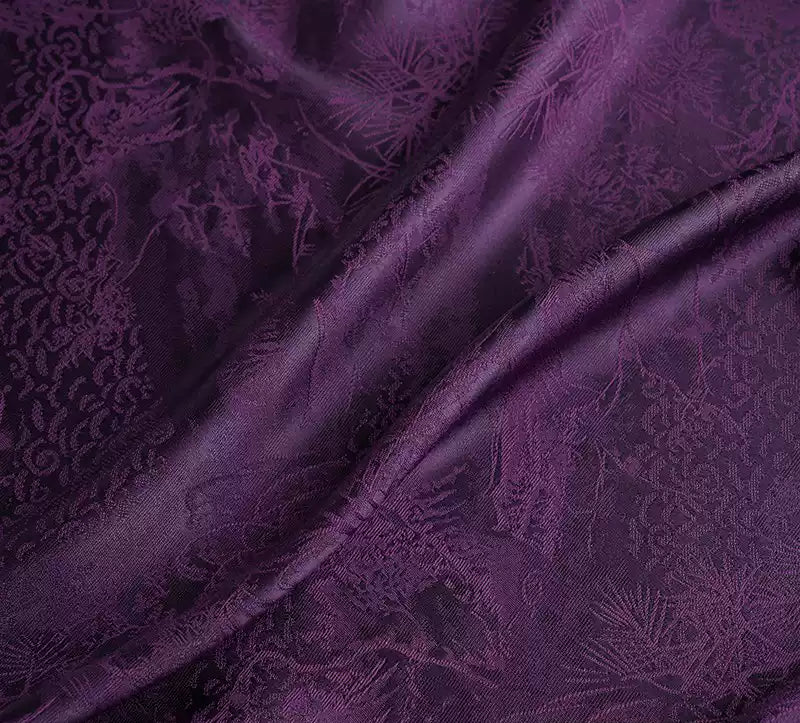 BUSZISH - Dark Purple Landscape and Small Tree Jacquard Satin Polyester Fabric - 152cm by the yard