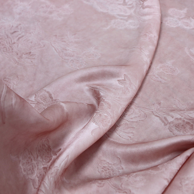 LZZTHF - 25 Momme Jacquard Vintage Style Dirty Dyed Pink Satin Mulberry Silk Fabric - 130cm wide by the Yard