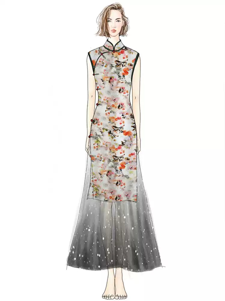 RYFENGGU - Hight 60 Count Rayon Satin Faux Silk Chinese Style Floral Cheongsam Dress Fabric - 145cm wide by the Yard