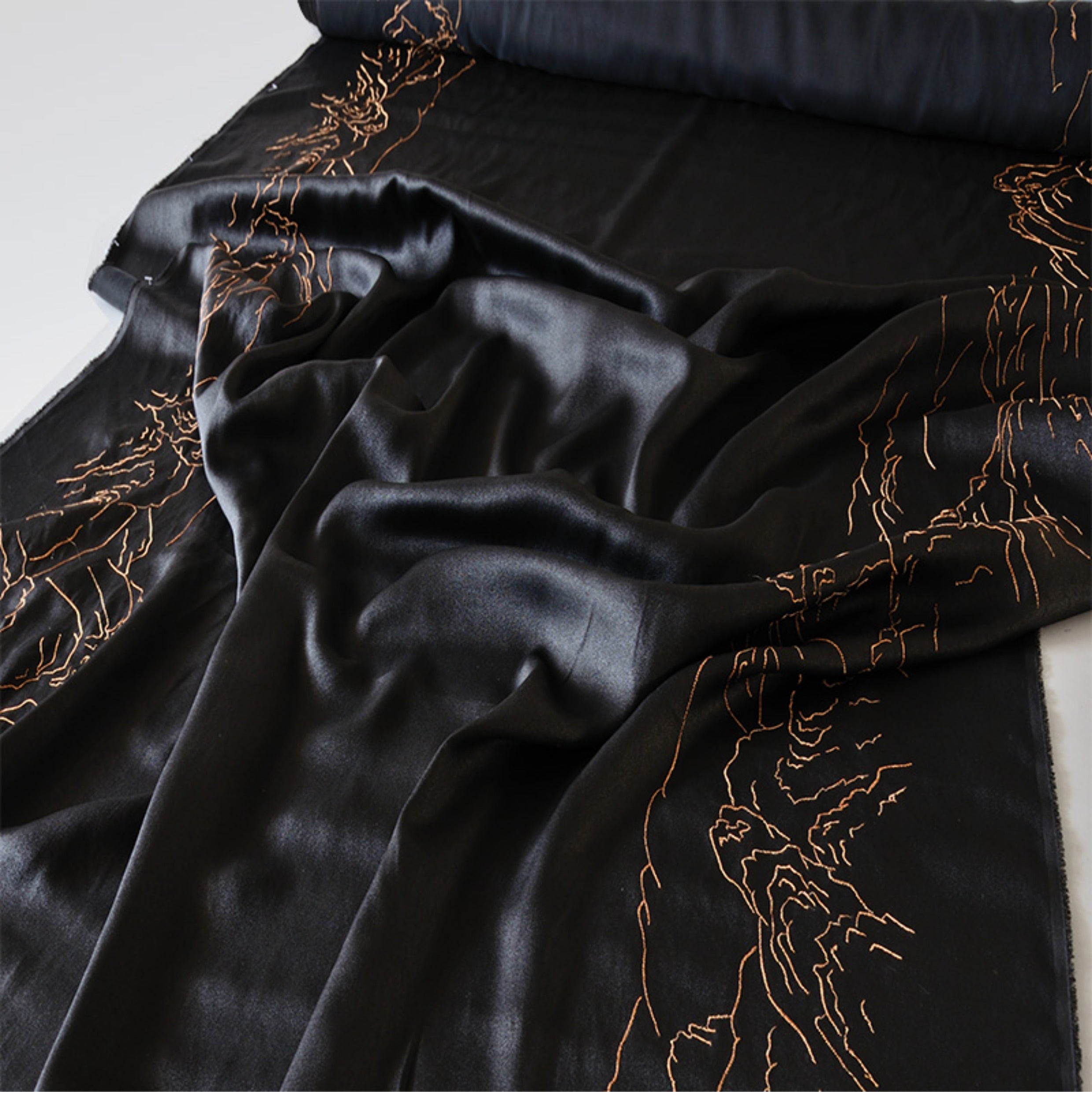 YPSMXI - Handmade 35 Momme Double-Faced Heavy Satin with Raised Mountain Embroidery Mud Silk Satin Fabric - 108cm By the Yard