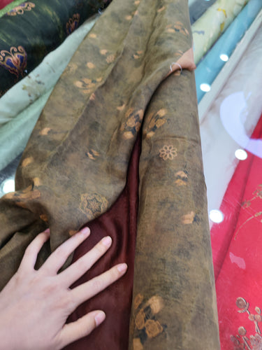 ZZYRBX - Handmade 27 Momme HUALUO Jacquard Hongyunsha Mud Silk Fabric (Openwork texture) - 110cm by the Yard