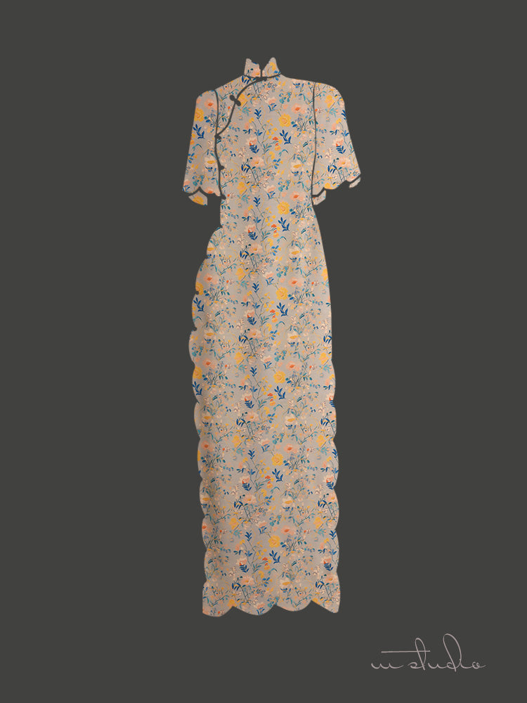 RYQINHUI - Hight 60 Count Rayon Satin Faux Silk Chinese Style Floral Cheongsam Dress Fabric - 145cm wide by the Yard