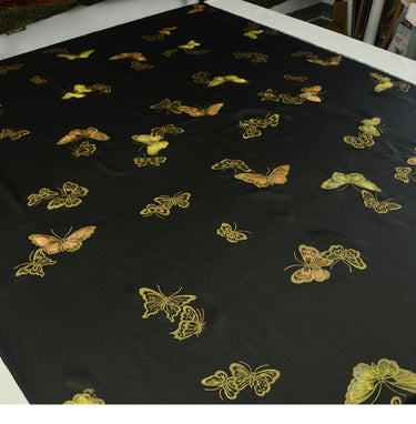 YPABQI - Handmade 40 Momme Double-Faced Heavy Satin with Hand-Drawn Butterfly Motifs Mud Silk Satin Fabric - 112cm By the Yard