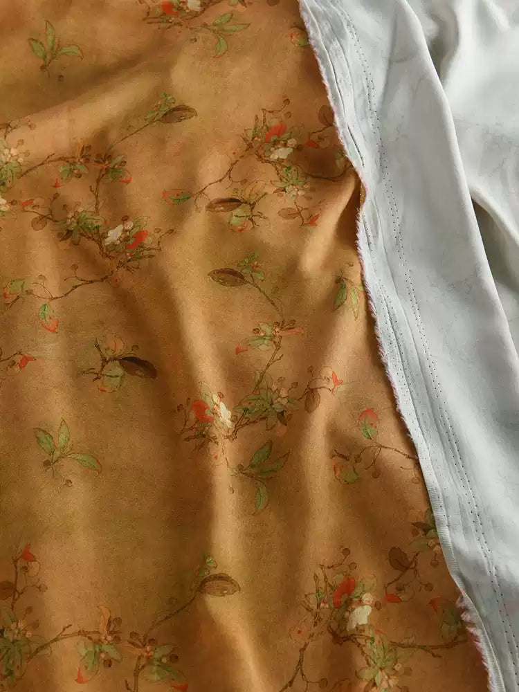 RYMUXIXI - Hight 60 Count Rayon Satin Faux Silk Chinese Style Floral Cheongsam Dress Fabric - 145cm wide by the Yard