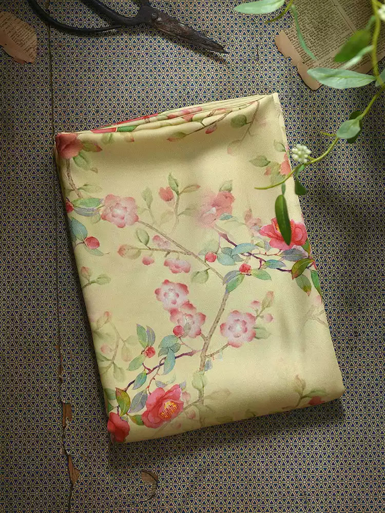 RYSOFTRU - Hight 60 Count Rayon Satin Faux Silk Chinese Style Floral Cheongsam Dress Fabric - 145cm wide by the Yard