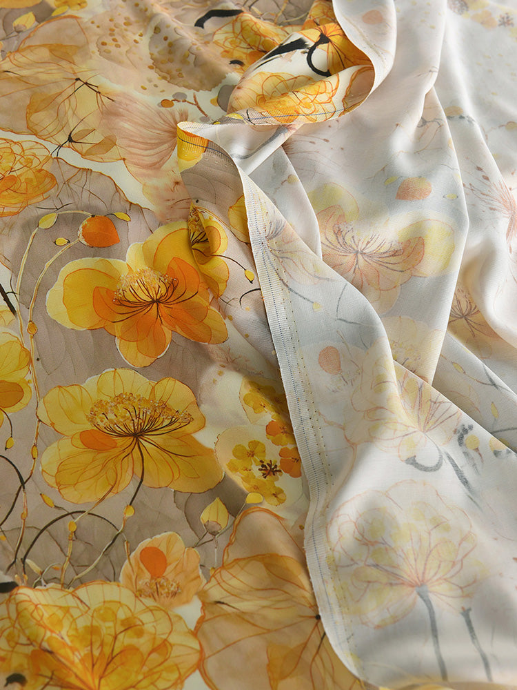 RYFENLIN - Hight 60 Count Rayon Satin Faux Silk Chinese Style Floral Cheongsam Dress Fabric - 145cm wide by the Yard