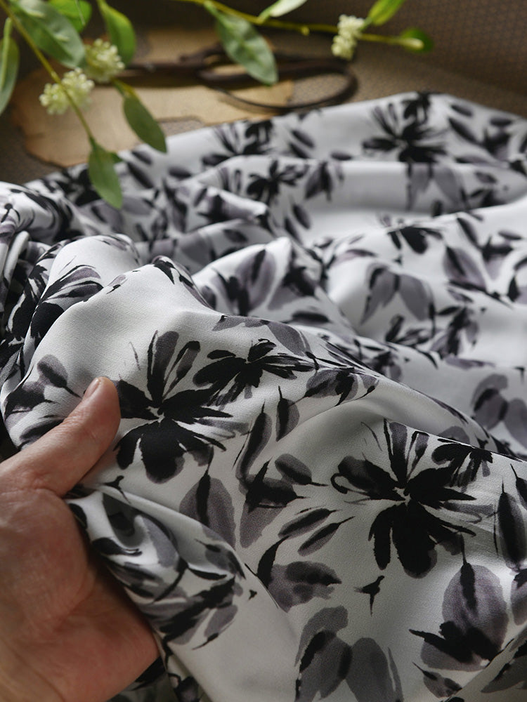 RYSUIMOO - Hight 60 Count Rayon Satin Faux Silk Chinese Style Floral Cheongsam Dress Fabric - 145cm wide by the Yard