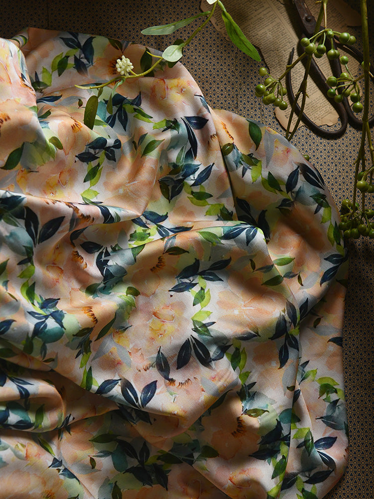 RYYUCHAA- Hight 60 Count Rayon Satin Faux Silk Chinese Style Floral Cheongsam Dress Fabric - 145cm wide by the Yard