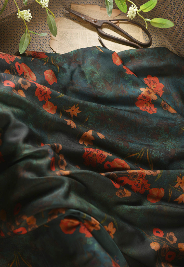 RYLIVSHE - Hight 60 Count Rayon Satin Faux Silk Chinese Style Floral Cheongsam Dress Fabric - 145cm wide by the Yard