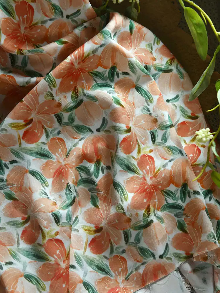 RYHUASHU - Hight 60 Count Rayon Satin Faux Silk Chinese Style Floral Cheongsam Dress Fabric - 145cm wide by the Yard