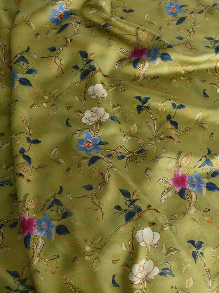 RYRUMENG  - Hight 60 Count Rayon Satin Faux Silk Chinese Style Floral Cheongsam Dress Fabric - 145cm wide by the Yard