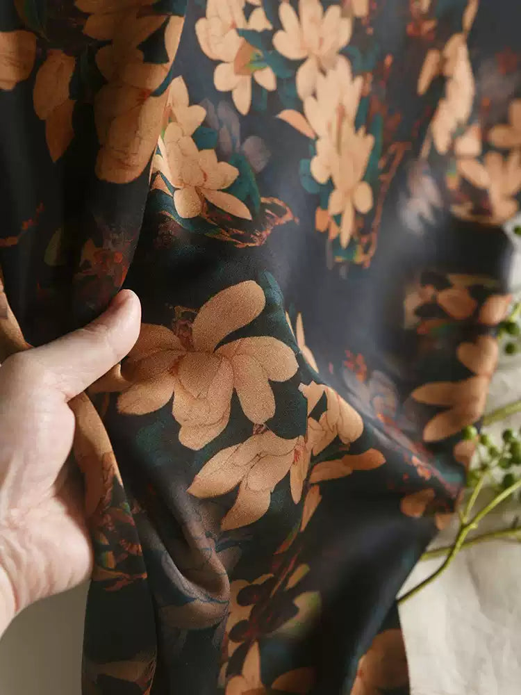 RYYELIAN - Hight 60 Count Rayon Satin Faux Silk Chinese Style Floral Cheongsam Dress Fabric - 145cm wide by the Yard