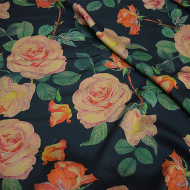 XLHDMG - Handmade 23 Momme Rose Printed Mud Silk Satin Fabric - 132cm By the Yard