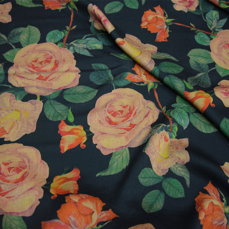 XLHDMG - Handmade 23 Momme Rose Printed Mud Silk Satin Fabric - 132cm By the Yard