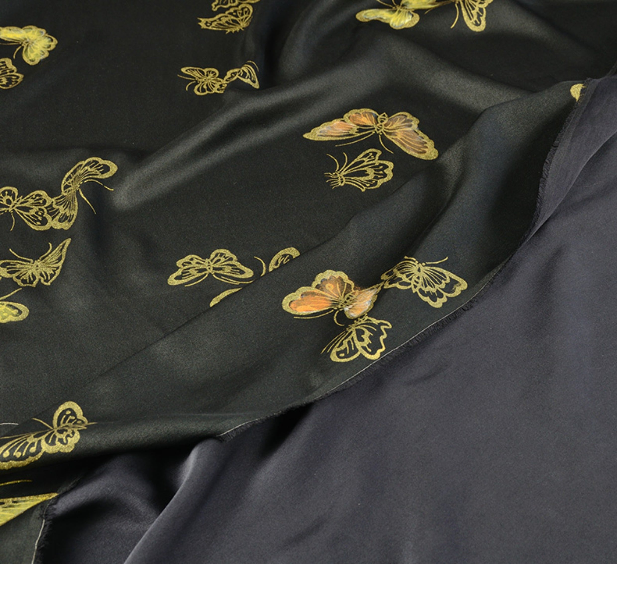 YPABQI - Handmade 40 Momme Double-Faced Heavy Satin with Hand-Drawn Butterfly Motifs Mud Silk Satin Fabric - 112cm By the Yard