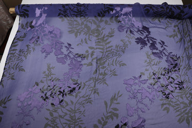 JFHLZT - 9 Momme Navy Blue Branches Sheer Burnout Silk Devore Satin Fabric - 140cm wide by the Yard