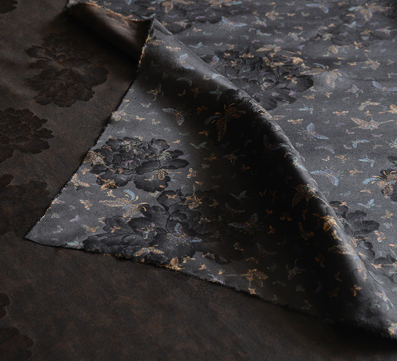 YPFWDH - Handmade 25 Momme HUALUO Jacquard Mud Silk Satin Fabric (Openwork texture) - 110cm by the Yard